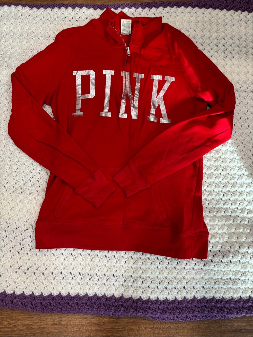 PINK Victoria's Secret Red Half-Zip Sequin Logo Sweatshirt Ohio State Buckeyes